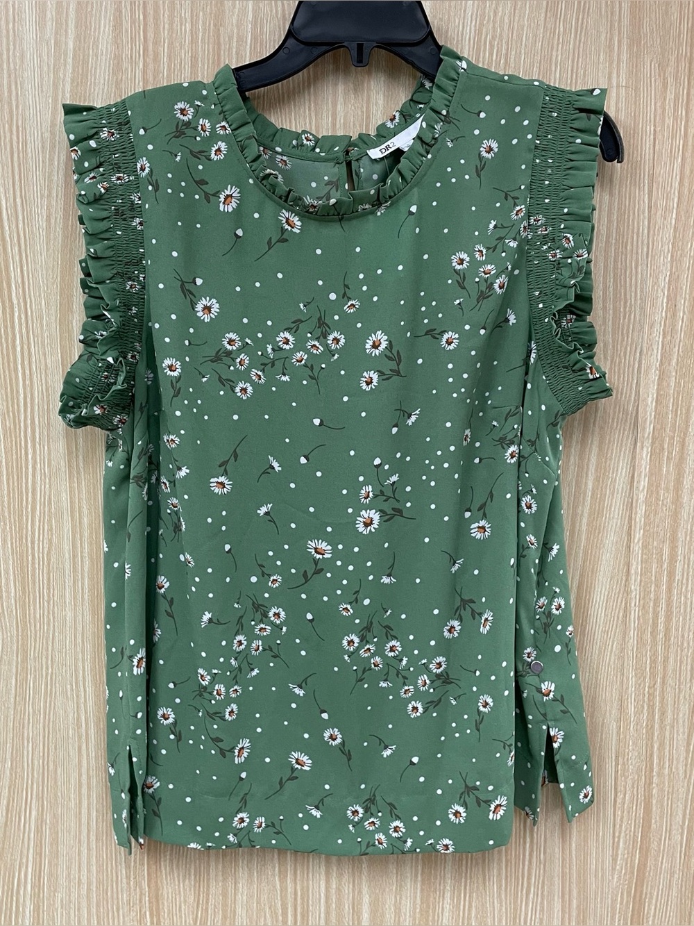 DR2 Green Floral Smocking Top Size L